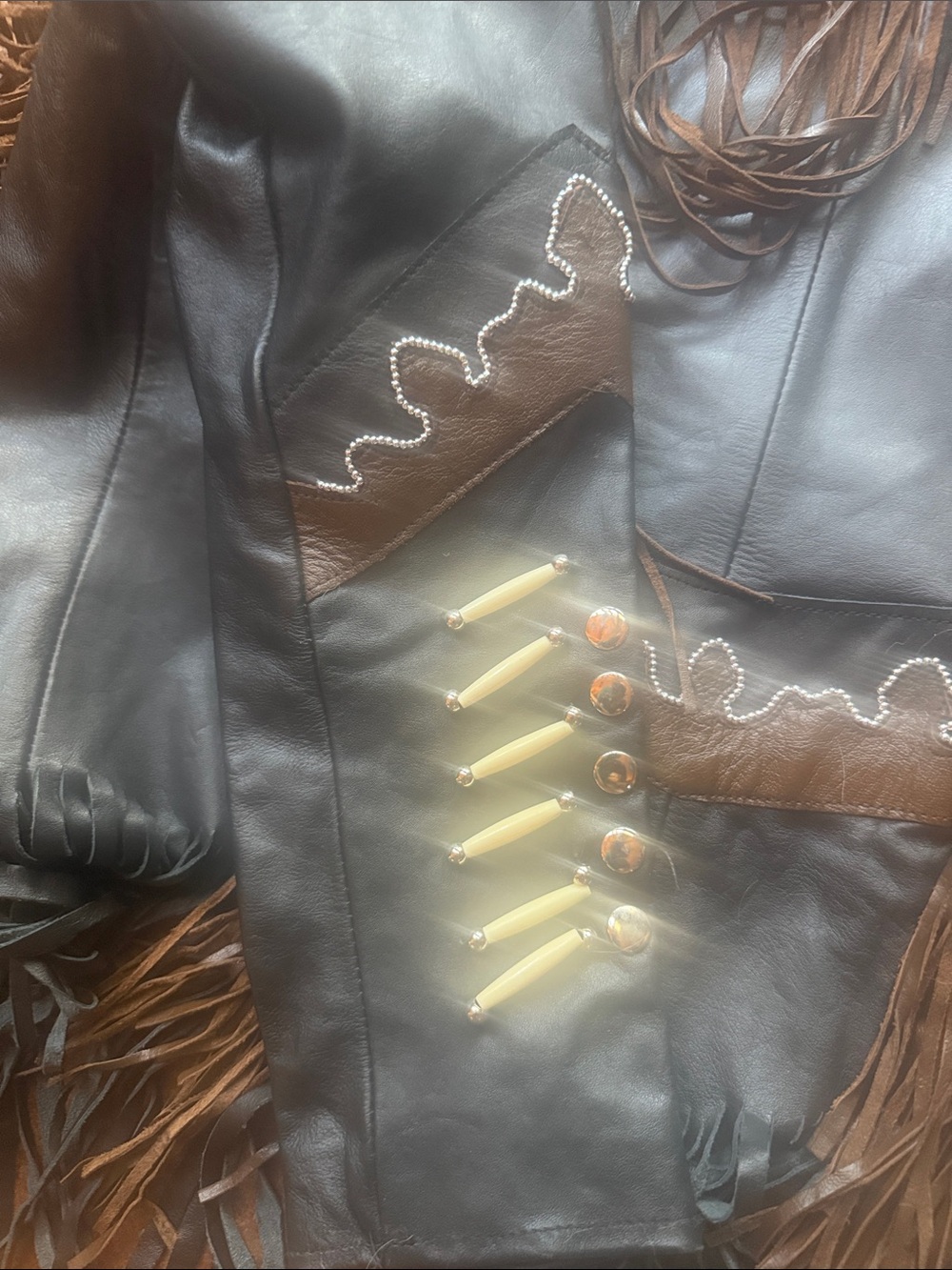 Vintage Women's Black Fringe Motorcycle Jacket - Picture 5 of 7